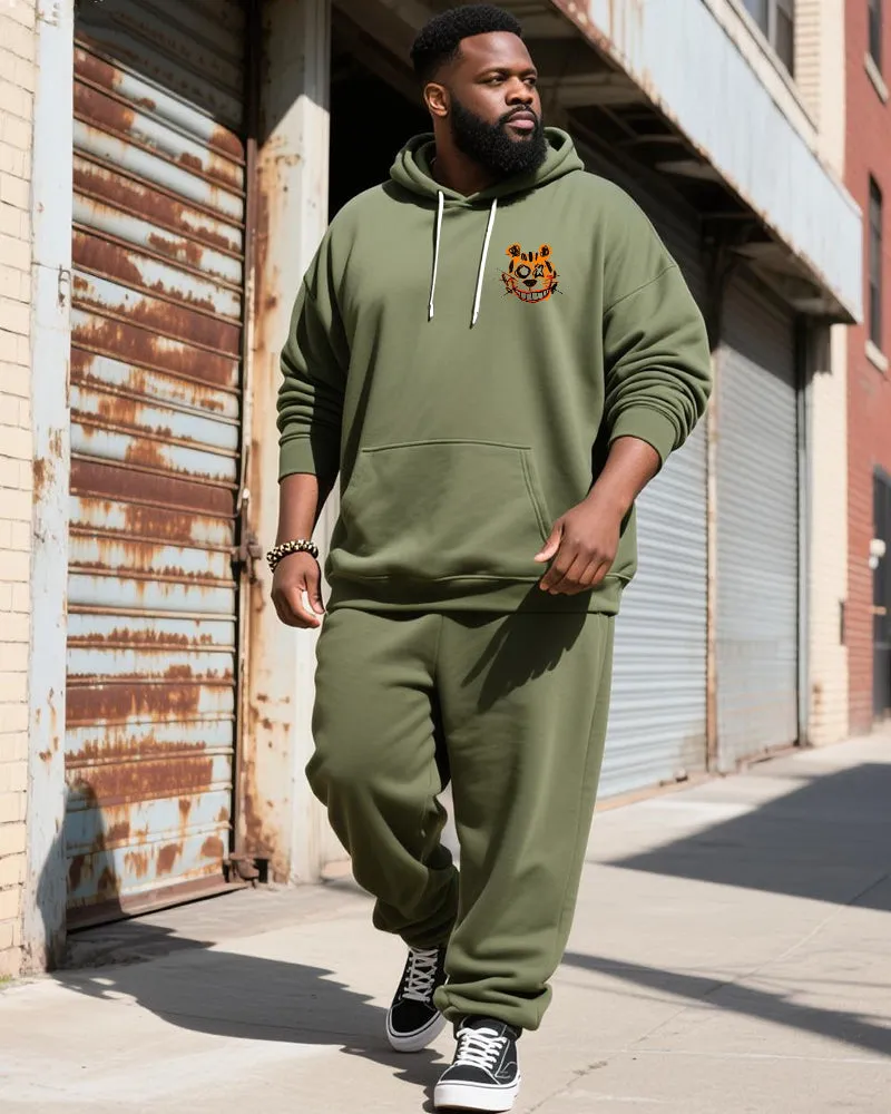 Big & Tall Men's Army Green Bear Graffiti Alphabet Print Hoodie Set sold by Biggmans product image thumbnail 4