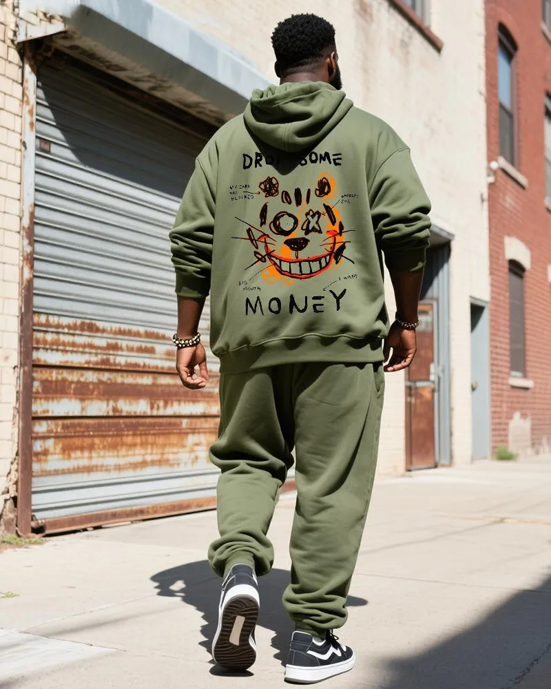 Big & Tall Men's Army Green Bear Graffiti Alphabet Print Hoodie Set sold by Biggmans product image thumbnail 5
