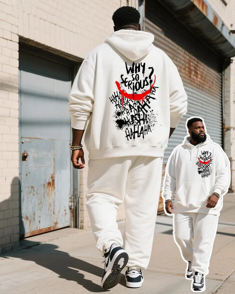 Big & Tall Men's White HA Graffiti Letter Print Hoodie Set sold by Biggmans