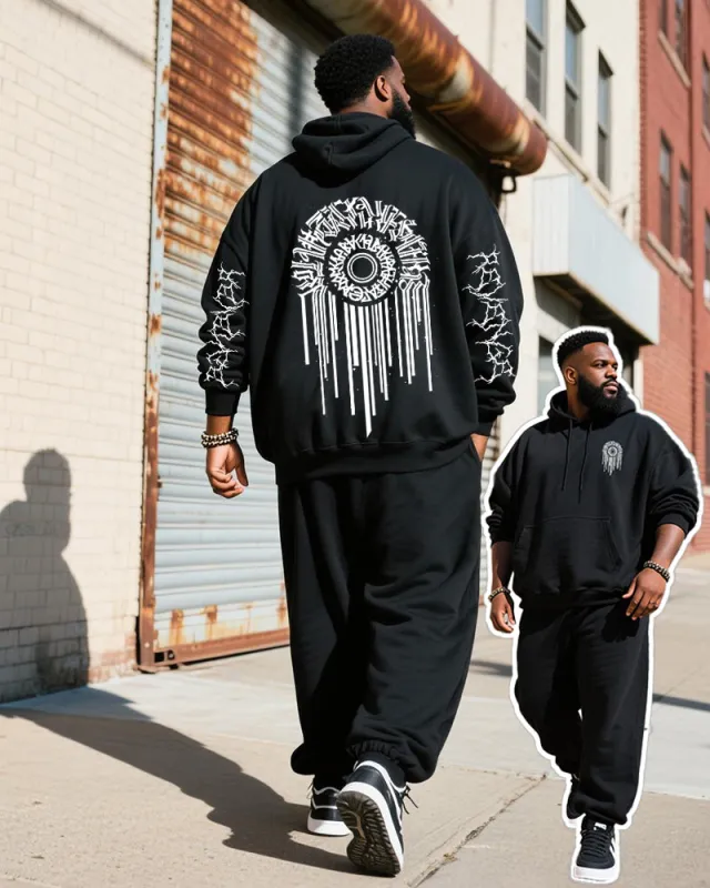 Big & Tall Men's Black Gothic Letter Print Hoodie Set sold by Biggmans