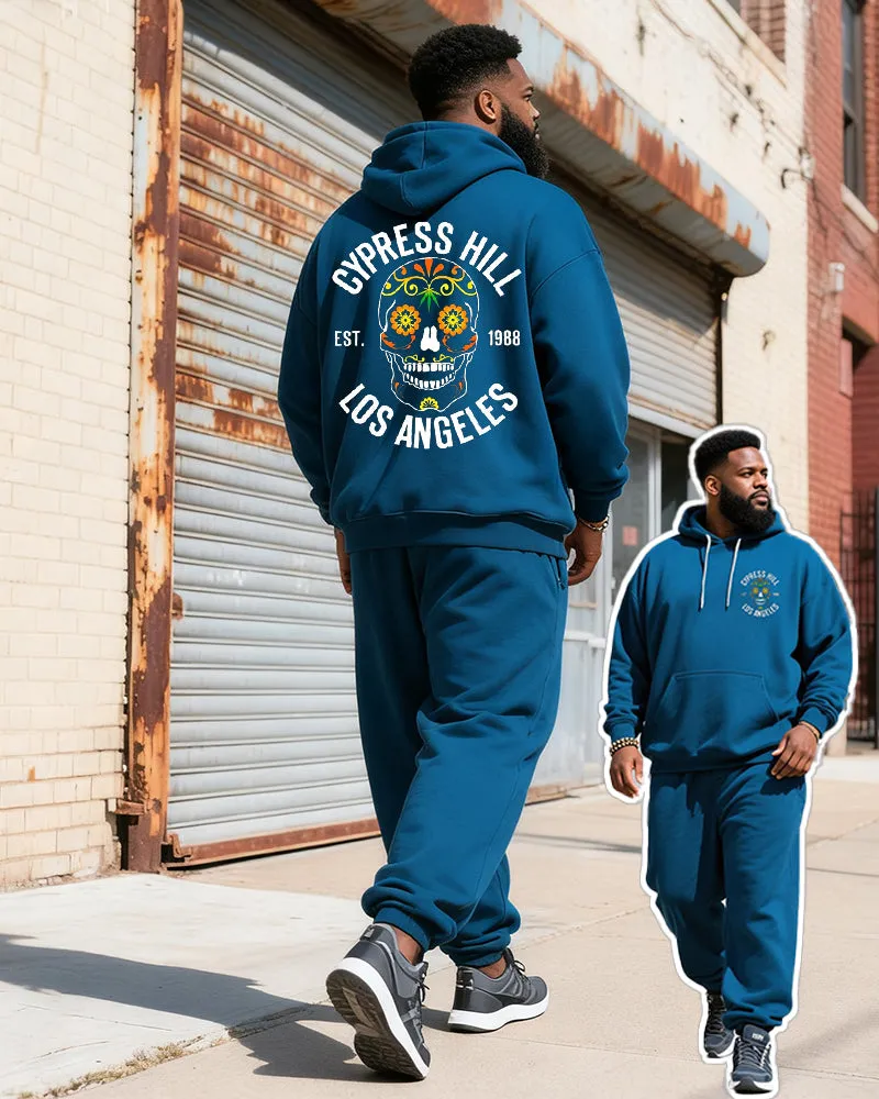 Big & Tall Men's Blue Skull Graffiti Alphabet Print Hoodie Set sold by Biggmans