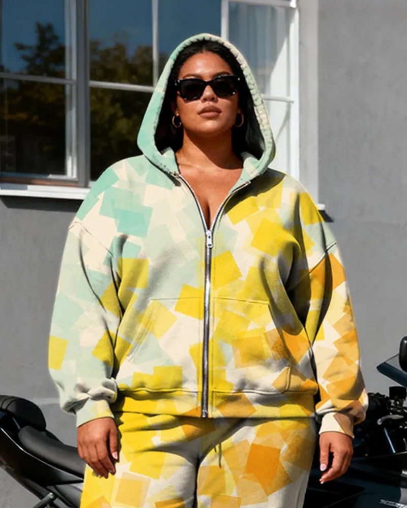 Women's Plus Size Graffiti Love Gradient Block Print Cardigan Hoodie Set sold by Biggmans product image thumbnail 2