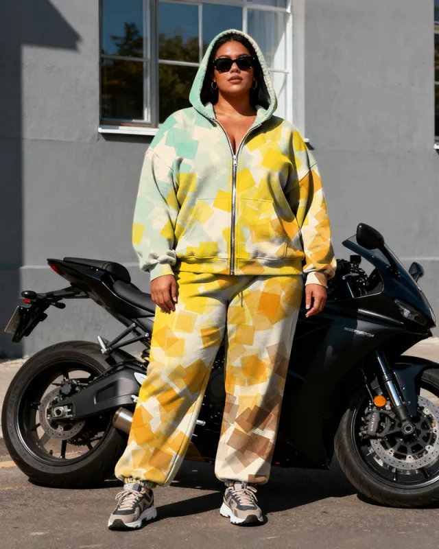 Women's Plus Size Graffiti Love Gradient Block Print Cardigan Hoodie Set sold by Biggmans