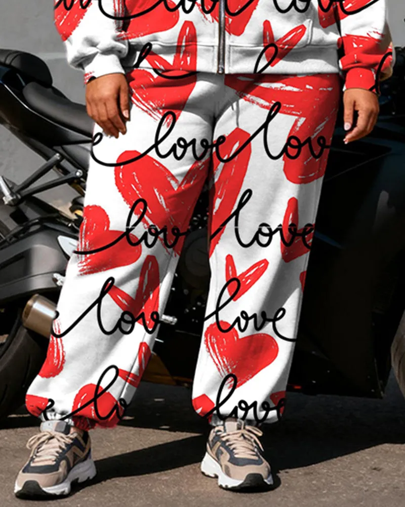 Women's Plus Size Love Letter Print Cardigan Hoodie Set sold by Biggmans product image thumbnail 3