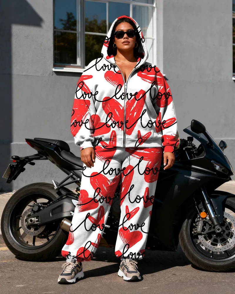 Women's Plus Size Love Letter Print Cardigan Hoodie Set sold by Biggmans