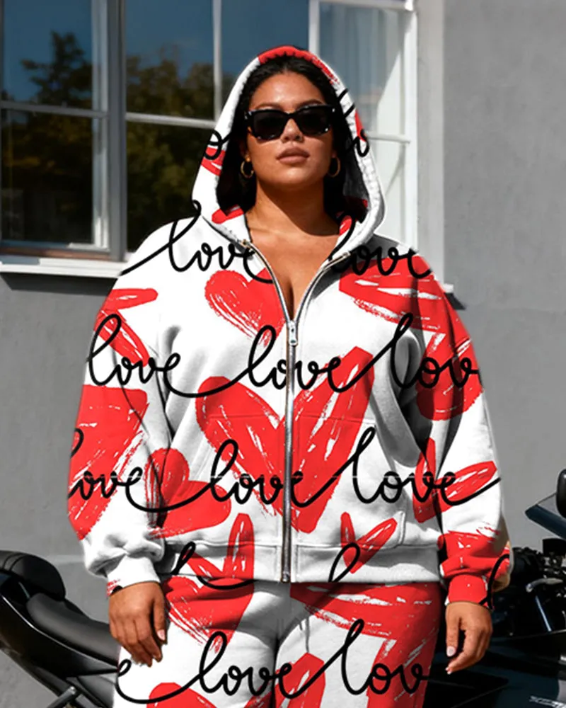 Women's Plus Size Love Letter Print Cardigan Hoodie Set sold by Biggmans product image thumbnail 2