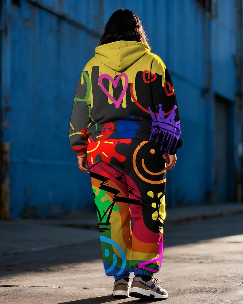 Women's Plus Size Graffiti Love Expression Print Cardigan Hoodie Set sold by Biggmans product image thumbnail 4
