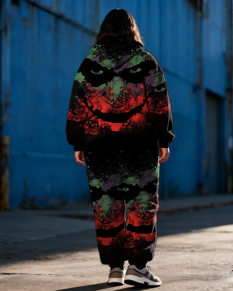 Women's Plus Size Halloween Emoji Graffiti Print Cardigan Hoodie Set sold by Biggmans product image thumbnail 4