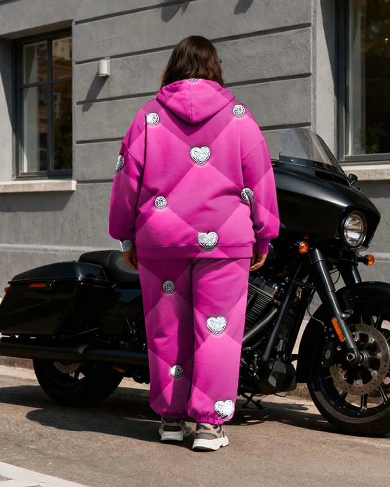 Women's Plus Size Rose Red Diamond Print Cardigan Hoodie Set sold by Biggmans product image thumbnail 4