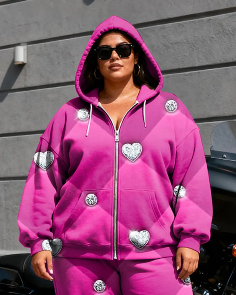 Women's Plus Size Rose Red Diamond Print Cardigan Hoodie Set sold by Biggmans product image thumbnail 2
