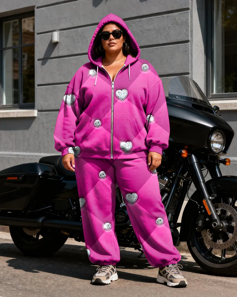 Women's Plus Size Rose Red Diamond Print Cardigan Hoodie Set sold by Biggmans