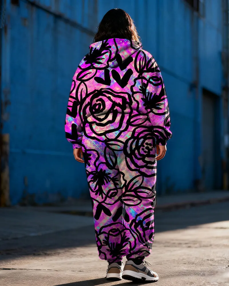 Women's Plus Size Rose Graffiti Print Cardigan Hoodie Set sold by Biggmans product image thumbnail 4