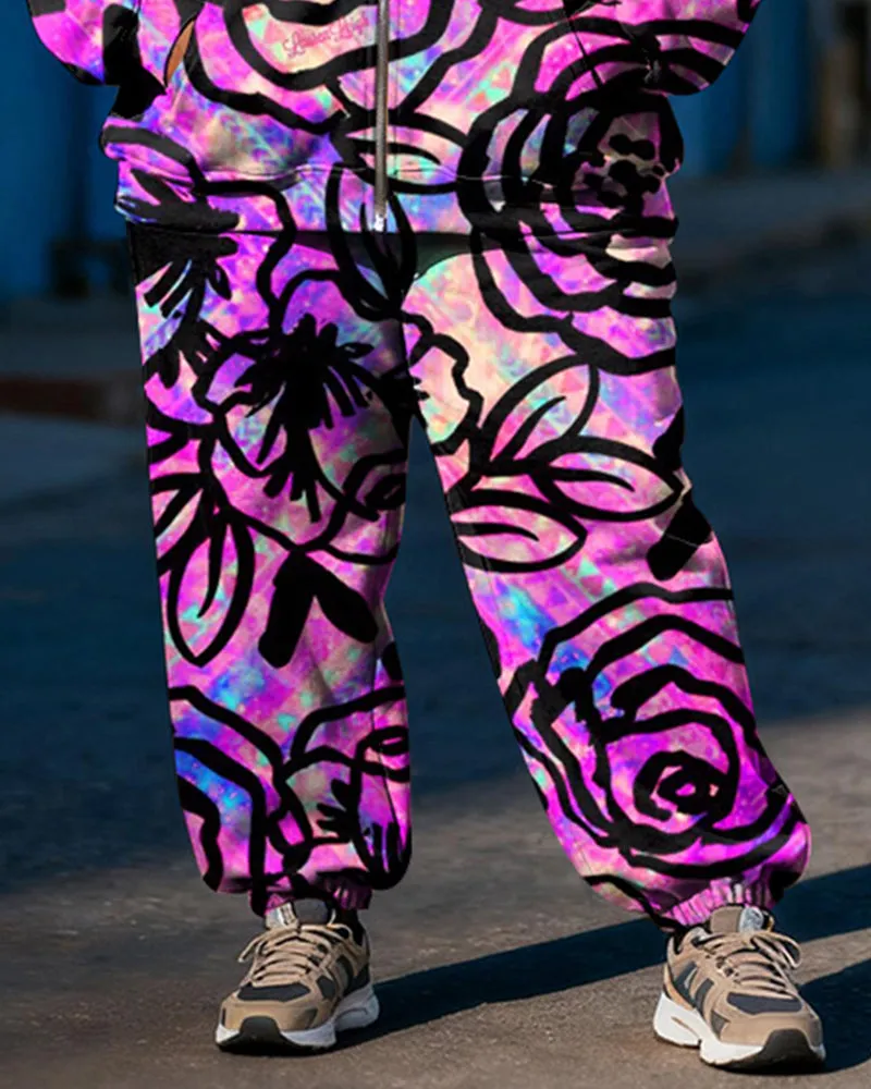 Women's Plus Size Rose Graffiti Print Cardigan Hoodie Set sold by Biggmans product image thumbnail 3