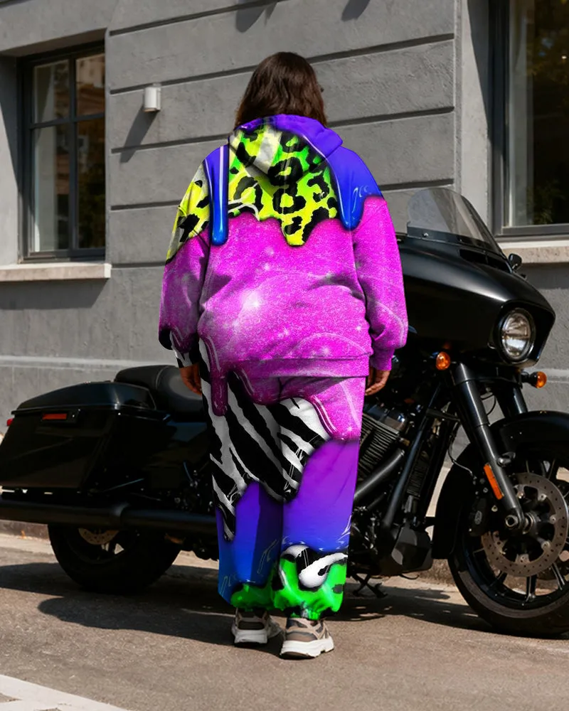 Women's Plus Size Rose Graffiti Abstract Print Cardigan Hoodie Set sold by Biggmans product image thumbnail 4