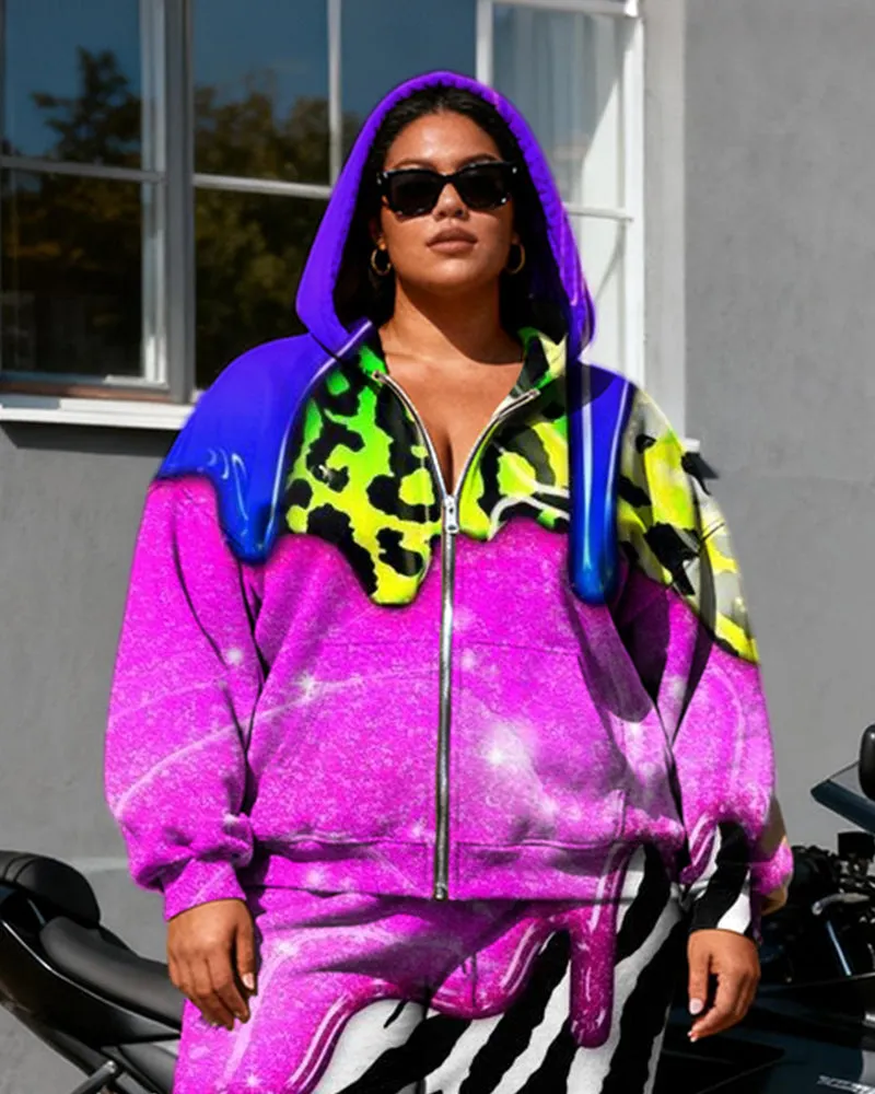 Women's Plus Size Rose Graffiti Abstract Print Cardigan Hoodie Set sold by Biggmans product image thumbnail 2