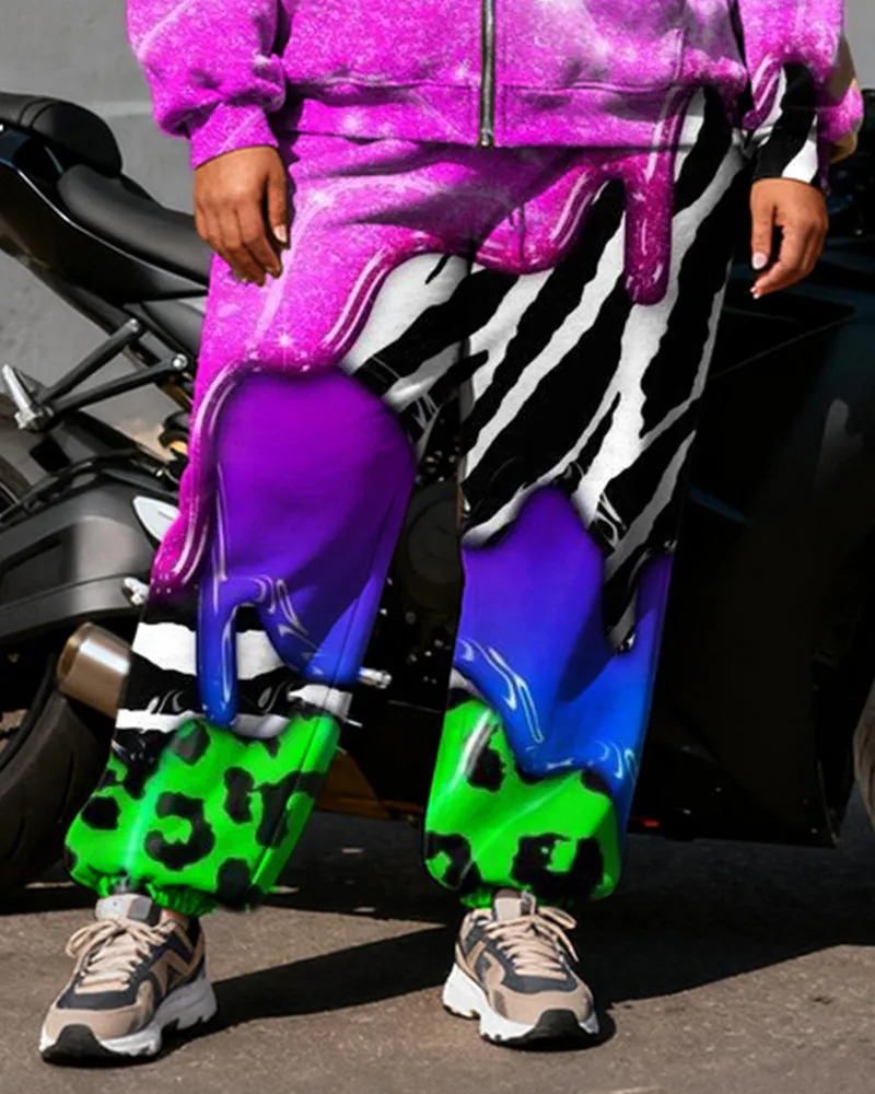 Women's Plus Size Rose Graffiti Abstract Print Cardigan Hoodie Set sold by Biggmans product image thumbnail 3