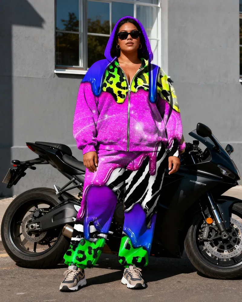 Women's Plus Size Rose Graffiti Abstract Print Cardigan Hoodie Set sold by Biggmans