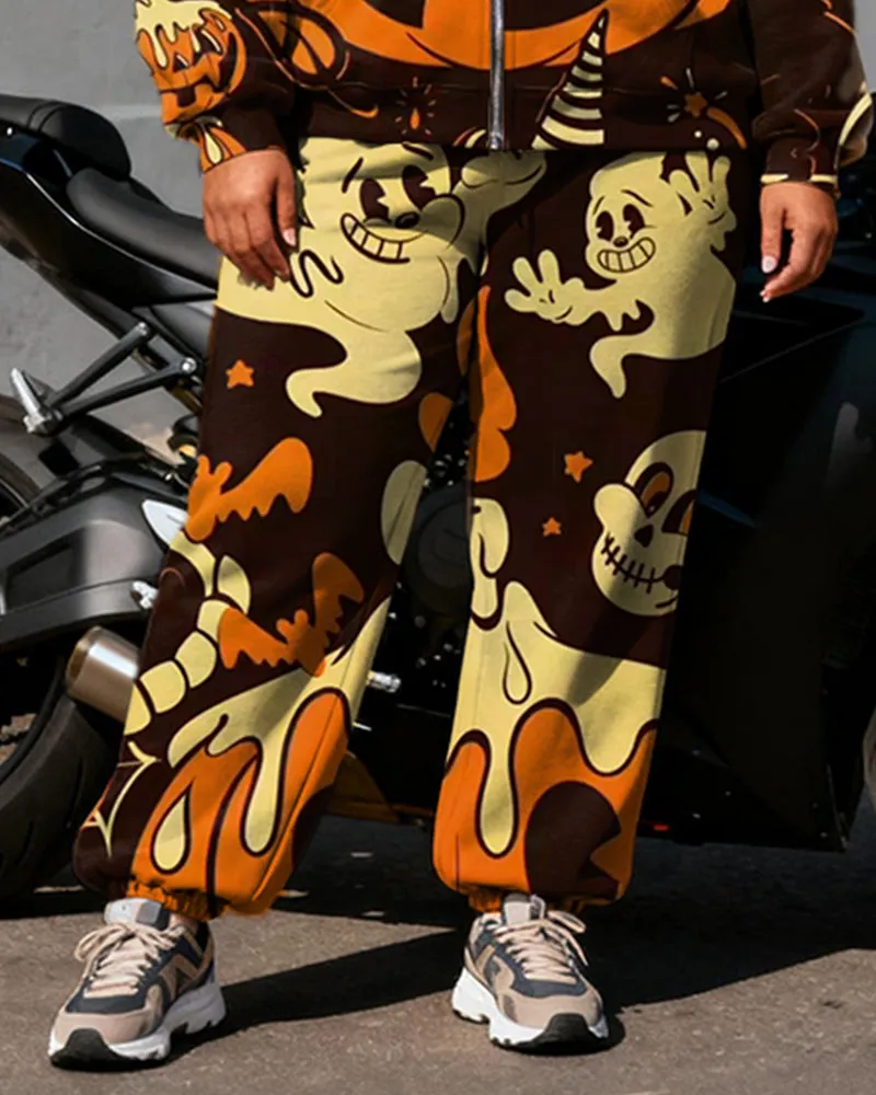 Women's Plus Size Halloween Pumpkin Ghost Print Cardigan Hoodie Set sold by Biggmans product image thumbnail 3