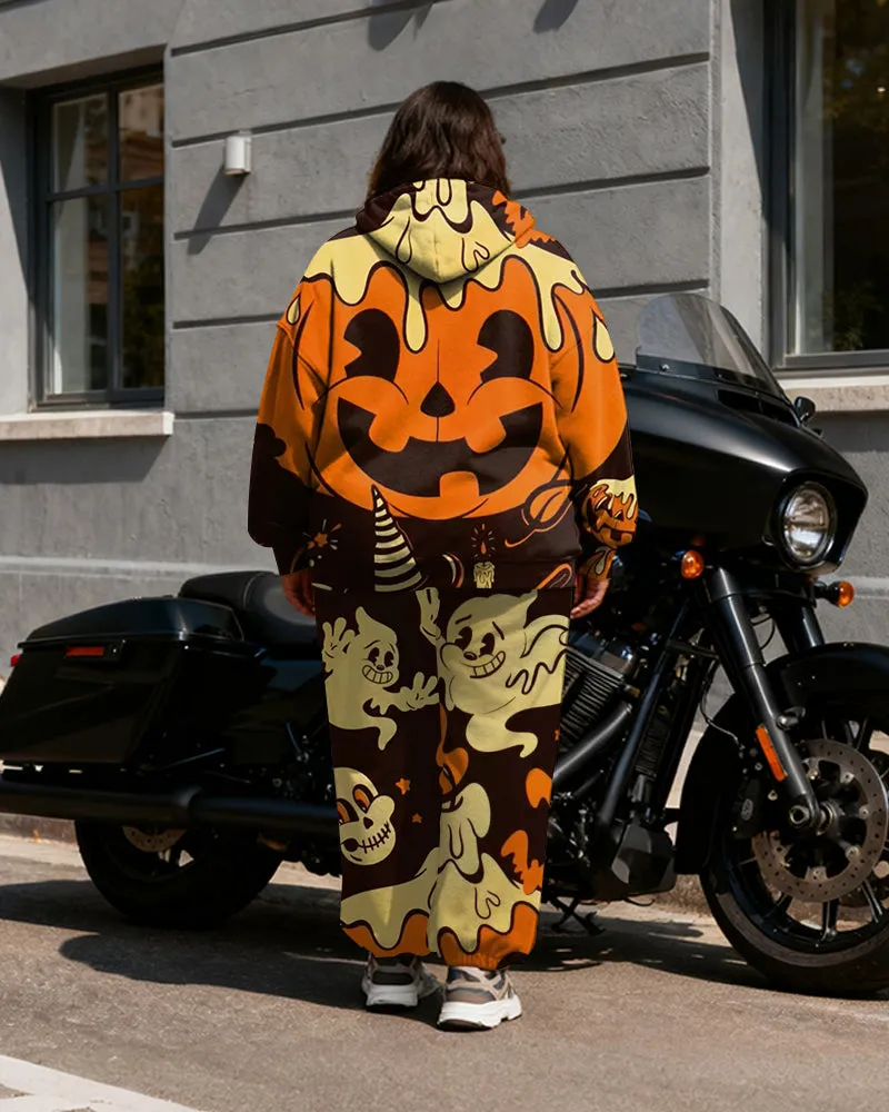 Women's Plus Size Halloween Pumpkin Ghost Print Cardigan Hoodie Set sold by Biggmans product image thumbnail 4