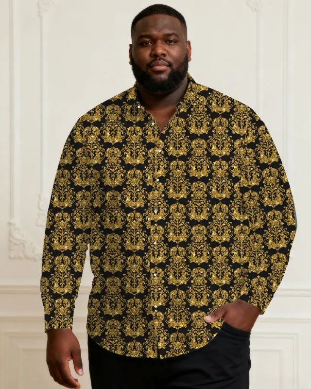 Men's Plus Size Black Baroque Glitter Sequin Long Sleeve Lap Shirt sold by Biggmans