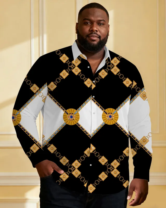 Large Size Men's Baroque Black & White Large Check Palace Style Business Casual Shirt sold by Biggmans