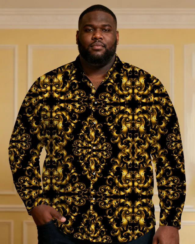 Men's Plus Size Black Baroque Glitter Sequin Long Sleeve Lap Shirt sold by Biggmans