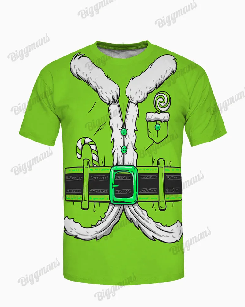 Men's Plus Size Christmas Green Santa Cosplay Printed T-Shirt Trousers Suit sold by Biggmans product image thumbnail 3