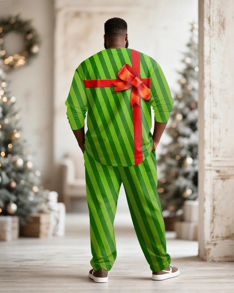 Big & Tall Men's Christmas Gift Green Stripe Printed Long Sleeve T-Shirt Pants Set sold by Biggmans product image thumbnail 4