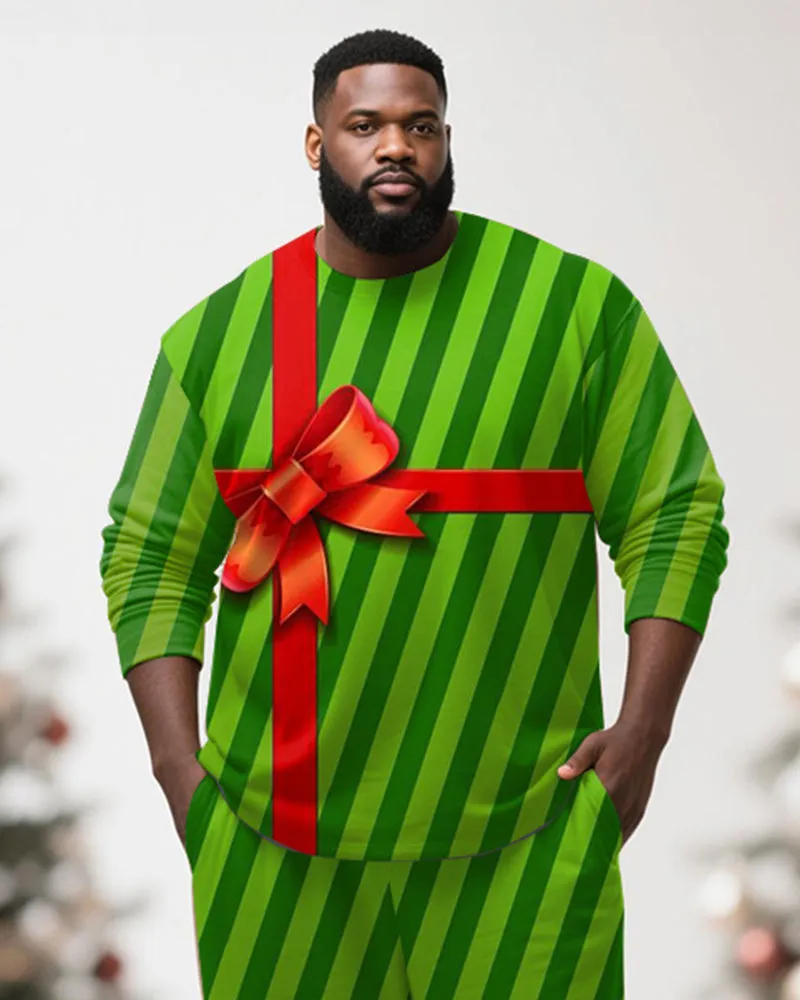 Big & Tall Men's Christmas Gift Green Stripe Printed Long Sleeve T-Shirt Pants Set sold by Biggmans product image thumbnail 2