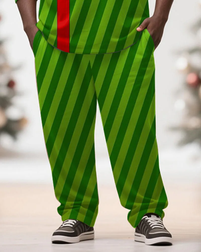 Big & Tall Men's Christmas Gift Green Stripe Printed Long Sleeve T-Shirt Pants Set sold by Biggmans product image thumbnail 3