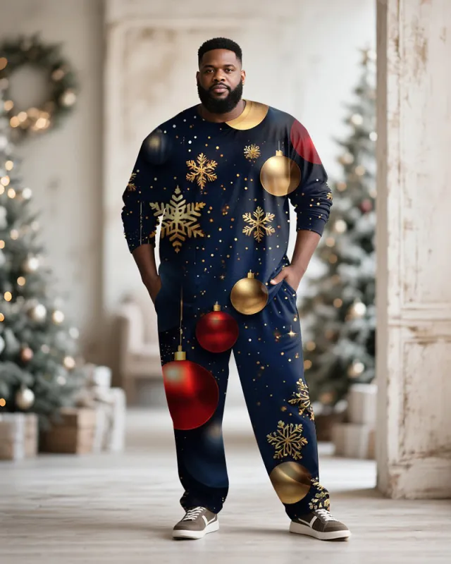 Big & Tall Men's Christmas Snowflake Decorative Printed Long Sleeve T-Shirt Pants Set sold by Biggmans