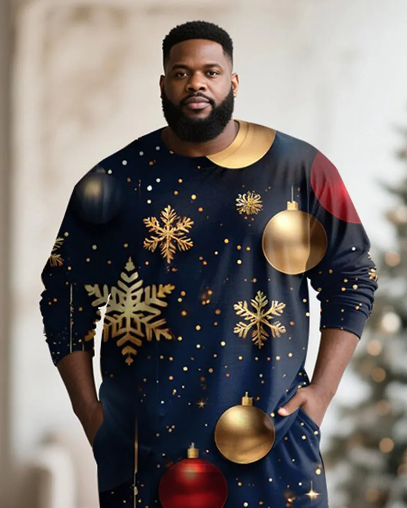 Big & Tall Men's Christmas Snowflake Decorative Printed Long Sleeve T-Shirt Pants Set sold by Biggmans product image thumbnail 2