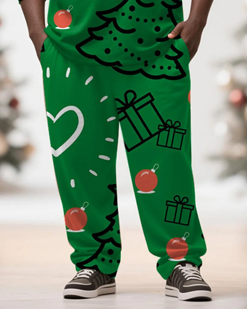 Big & Tall Men's Christmas Tree Green Graffiti Print Long Sleeve T-Shirt Pants Set sold by Biggmans product image thumbnail 3