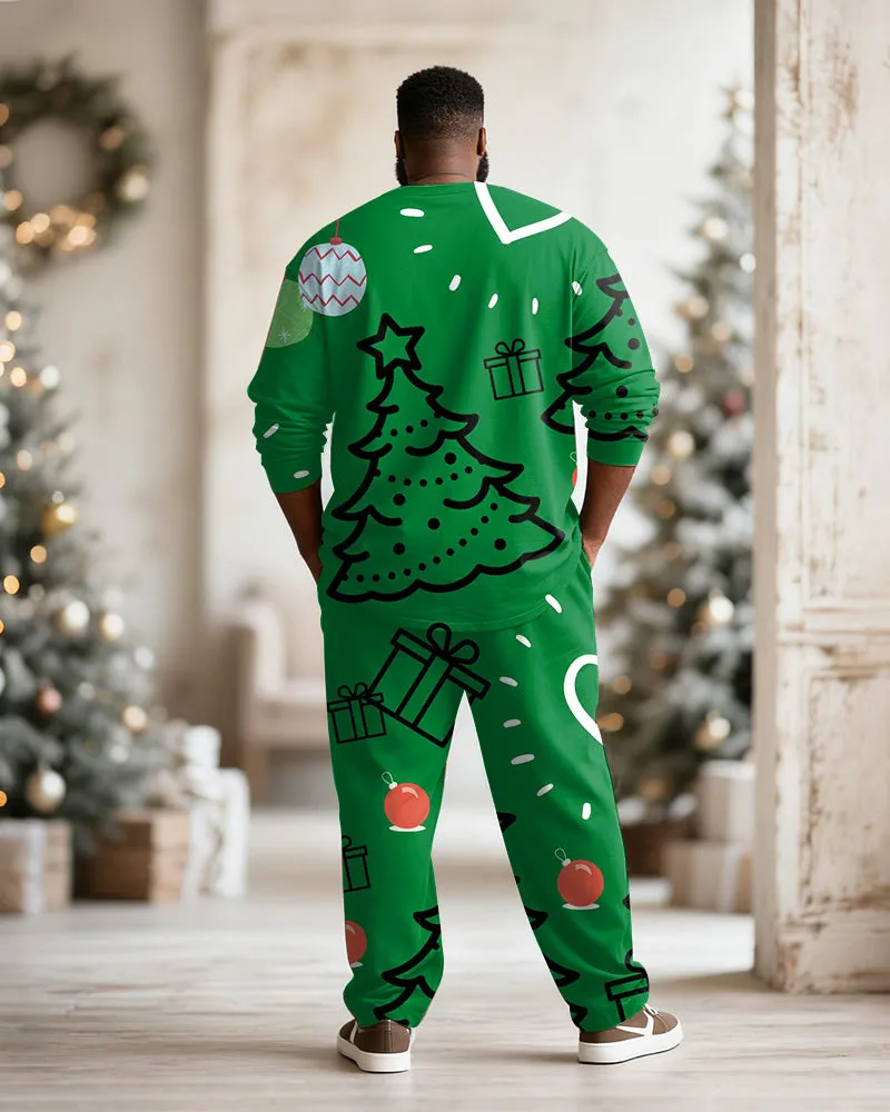 Big & Tall Men's Christmas Tree Green Graffiti Print Long Sleeve T-Shirt Pants Set sold by Biggmans product image thumbnail 4
