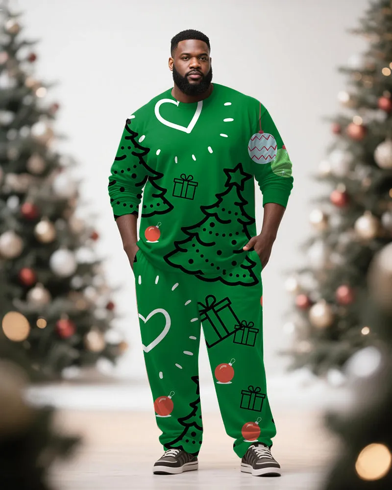 Big & Tall Men's Christmas Tree Green Graffiti Print Long Sleeve T-Shirt Pants Set sold by Biggmans