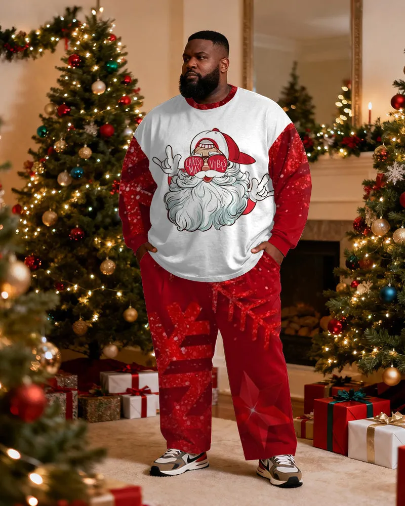 Big & Tall Men's Santa Claus Cartoon Graffiti Print Long Sleeve T-Shirt Pants Set sold by Biggmans