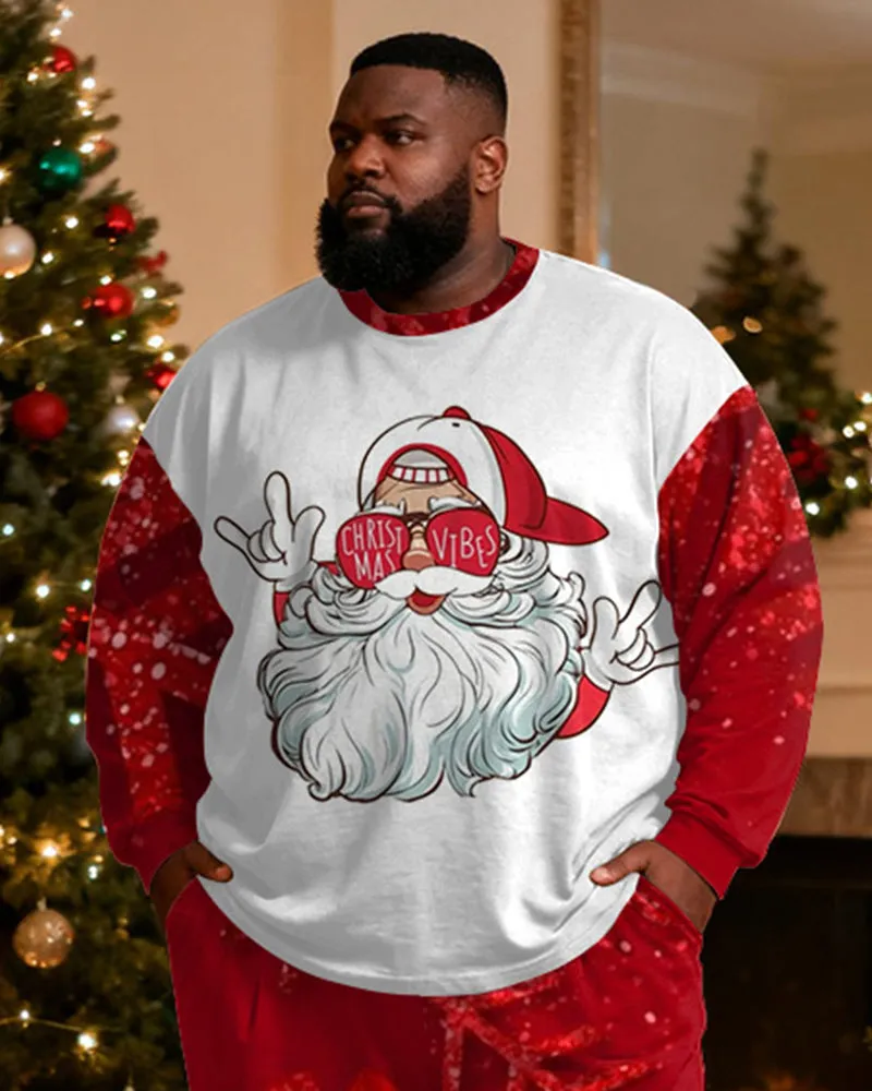 Big & Tall Men's Santa Claus Cartoon Graffiti Print Long Sleeve T-Shirt Pants Set sold by Biggmans product image thumbnail 2