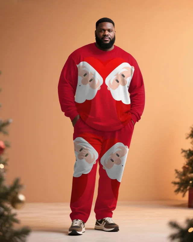 Big & Tall Men's Santa Claus Cartoon Graffiti Print Long Sleeve T-Shirt Pants Set sold by Biggmans