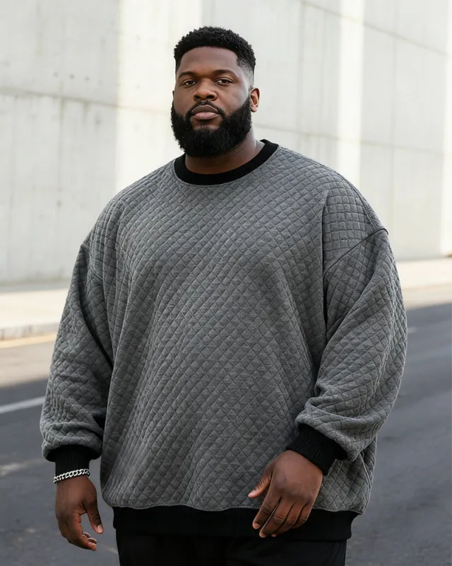 Big & Tall Men's Check Jacquard Crew Neck Pullover Sweater made by Biggmans