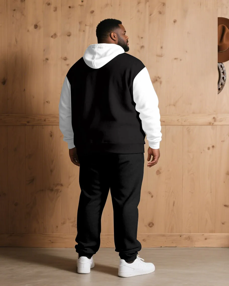 Large Size Men's Autumn And Winter Warm Cold-proof Black & White Sleeves Contrast Color Skull Figure Printed Hoodie Sweatpants Set sold by Biggmans product image thumbnail 3