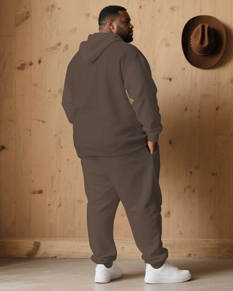 Large Size Men's Autumn And Winter Warm Cold-proof Brown "respect" Slogan Printed Hoodie Sweatpants Set sold by Biggmans product image thumbnail 3