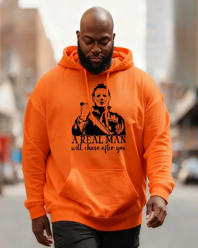 Big & Tall Men's Halloween A Real Man Will Chase After You Long Sleeve Hoodie sold by Biggmans