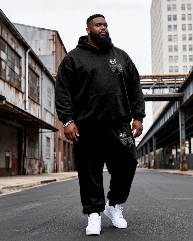 Big & Tall Men's Black Ha Skull Letter Graffiti Print Hoodie Set sold by Biggmans product image thumbnail 4