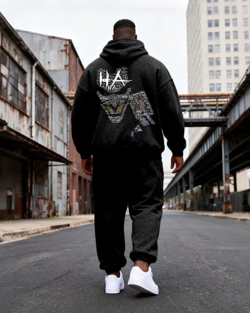 Big & Tall Men's Black Ha Skull Letter Graffiti Print Hoodie Set sold by Biggmans product image thumbnail 5