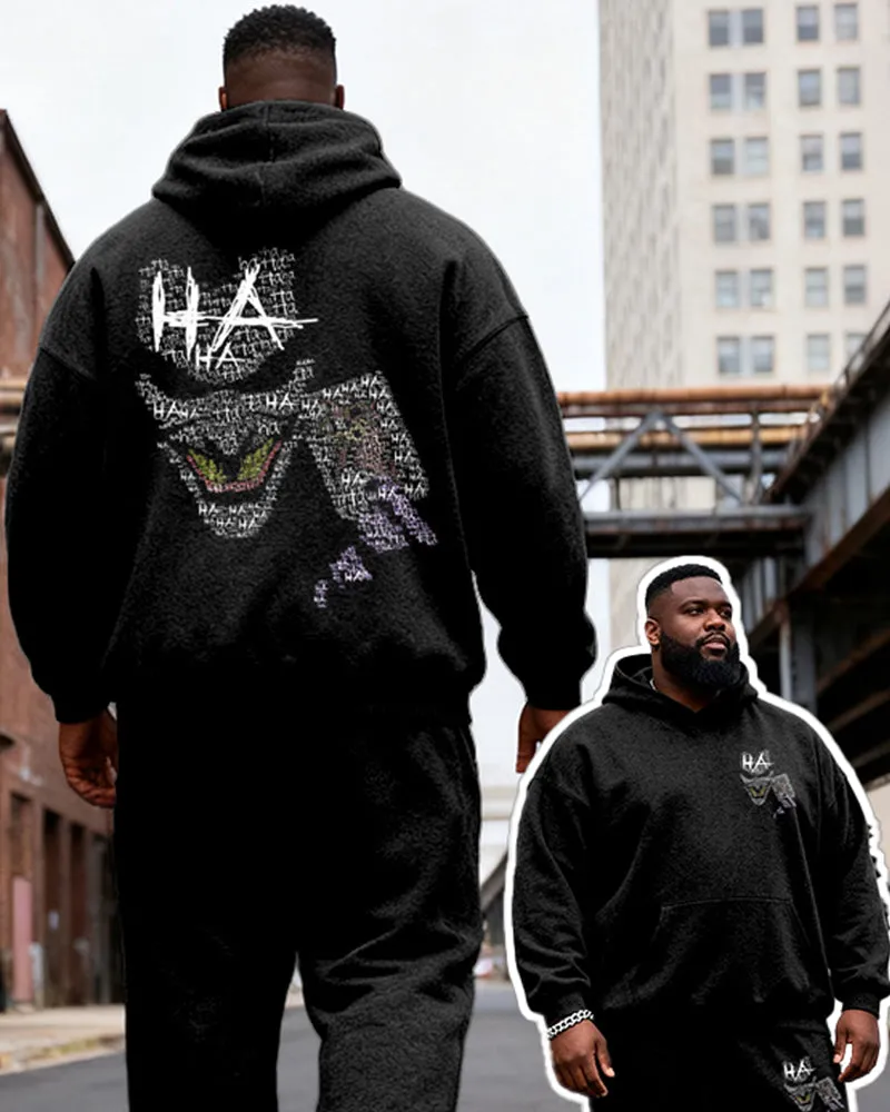 Big & Tall Men's Black Ha Skull Letter Graffiti Print Hoodie Set sold by Biggmans product image thumbnail 2