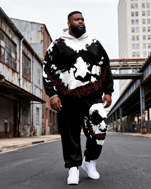 Big & Tall Men's Black Ha Skull Letter Graffiti Print Hoodie Set sold by Biggmans
