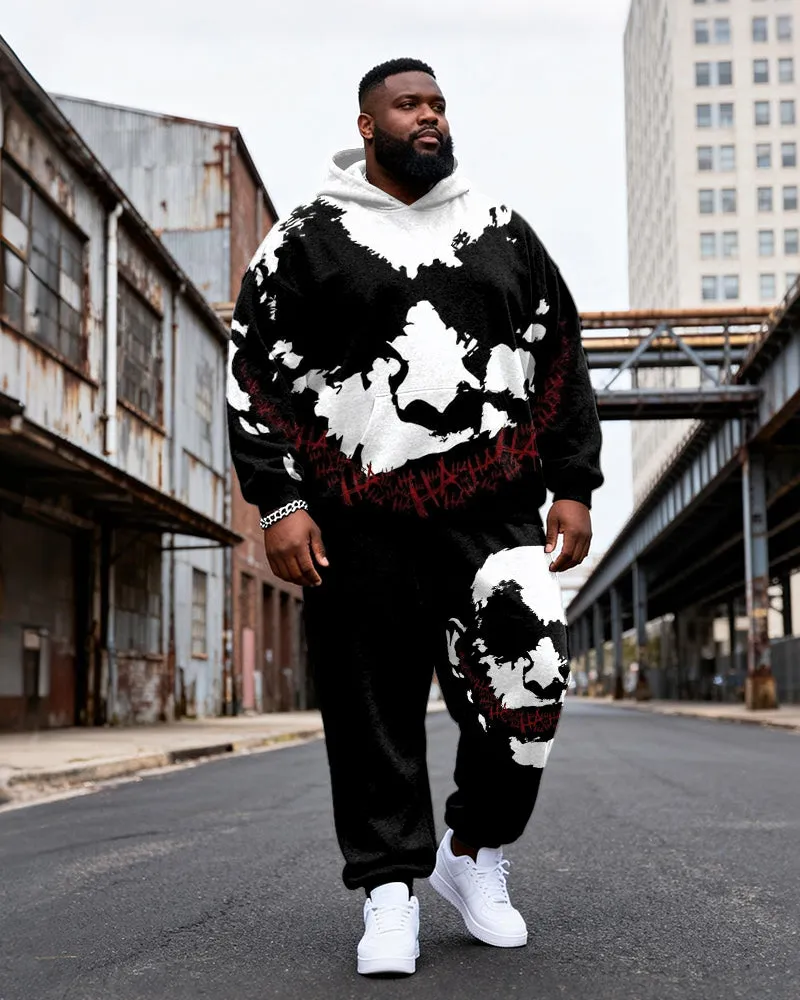 Big & Tall Men's Black Ha Skull Letter Graffiti Print Hoodie Set sold by Biggmans
