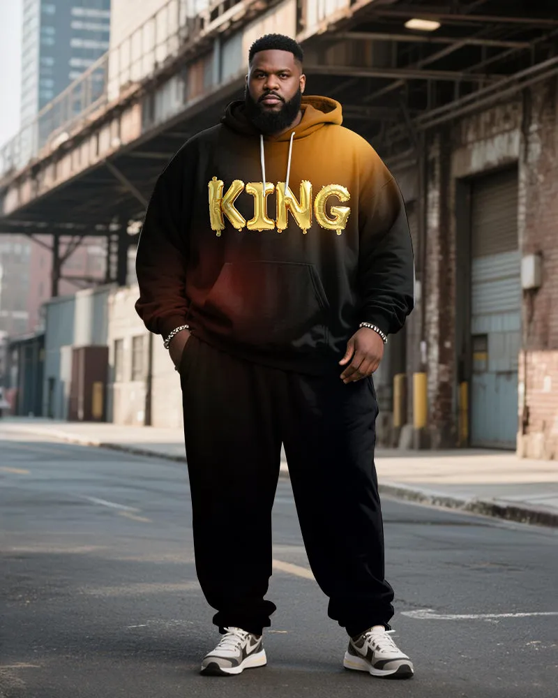 Big & Tall Men's Gradient King Alphabet Print Hoodie Set sold by Biggmans