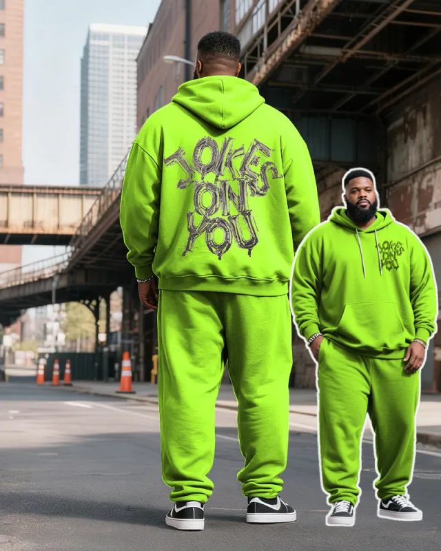 Big & Tall Men's Fluorescent Green JOKES ON YOU Alphabet Print Hoodie Set sold by Biggmans
