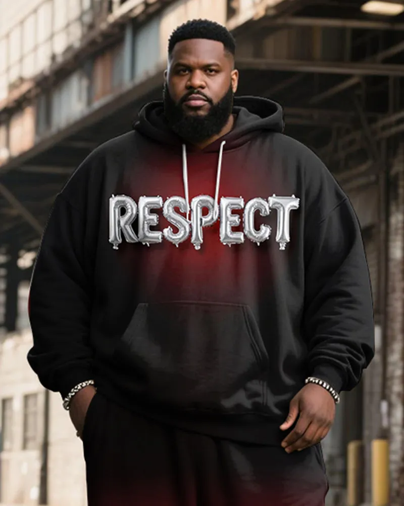 Big & Tall Men's Black And Red Gradient Respect Letter Print Hoodie Set sold by Biggmans product image thumbnail 2